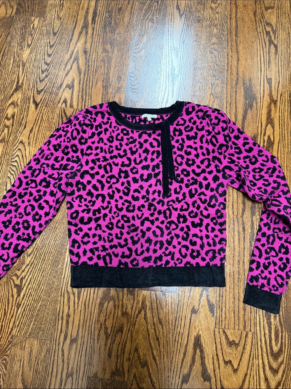 Ronny Kobo Collection Hot Pink and Black Leopard Crewneck Sweater